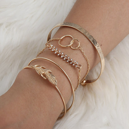 Vintage Leaf Pattern Circle Bracelet Set (Five Pieces)