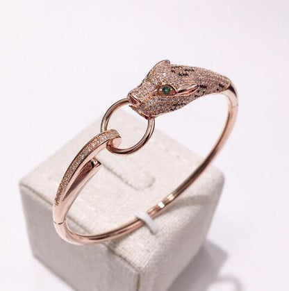 Pulseira de Anel com Diamantes, Leopardo e Ouro Rosé