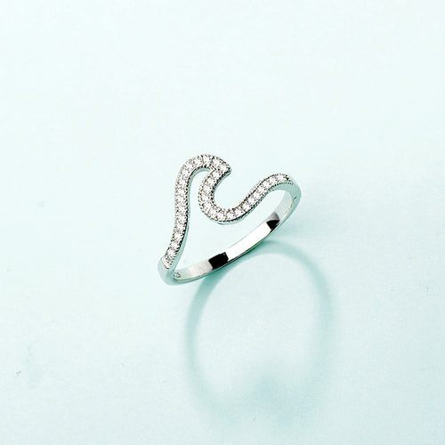 Micro Inlaid Zircon Wave Ring for Women
