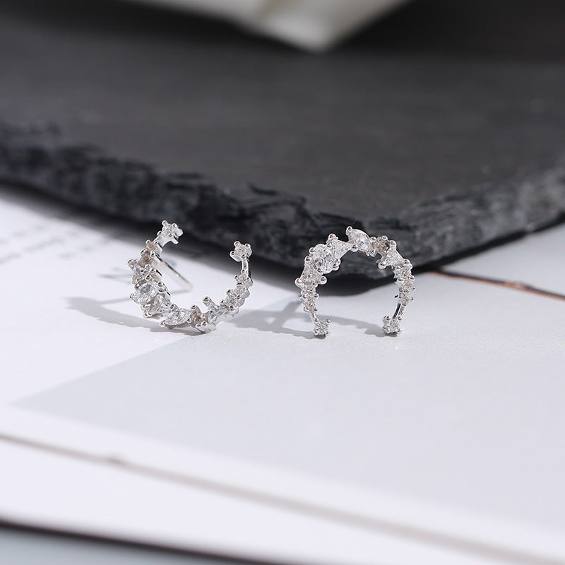 Boucles d'oreilles en argent S925, design lune avec pierre de zircon