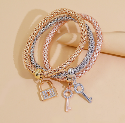 Tri-Color Corn Chain, Heart Bracelet, Love Pendant