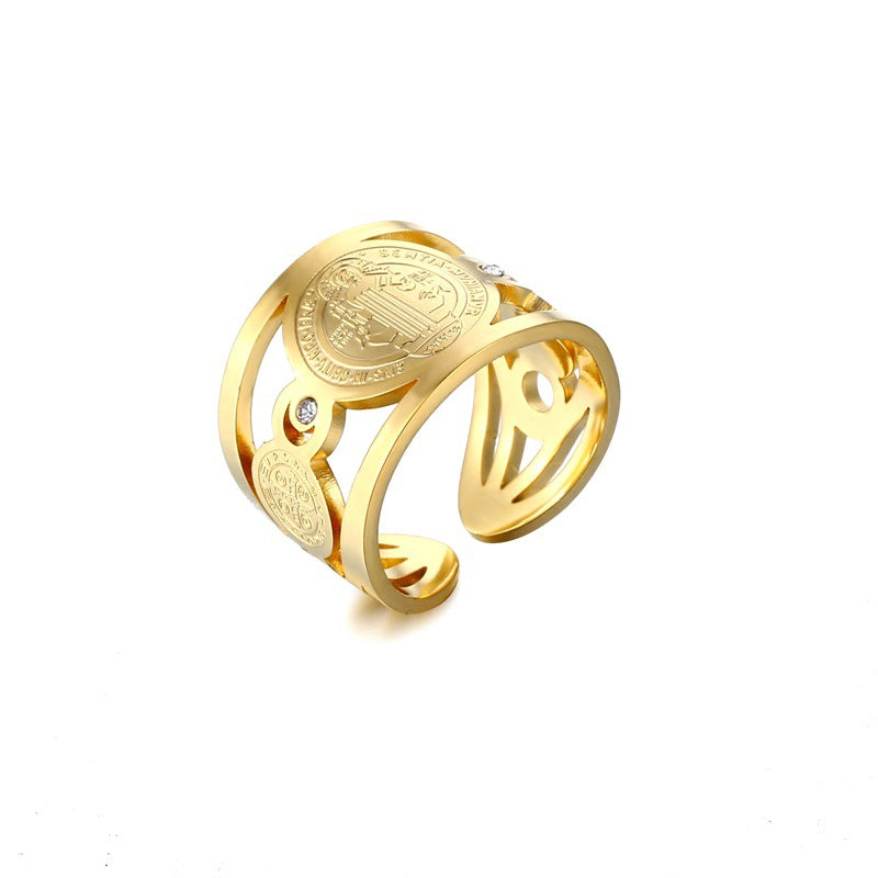 Stainless Steel 18K Gold St. Benedict Adjustable Ring