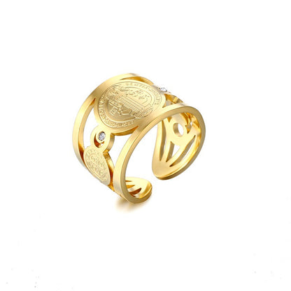Stainless Steel 18K Gold St. Benedict Adjustable Ring