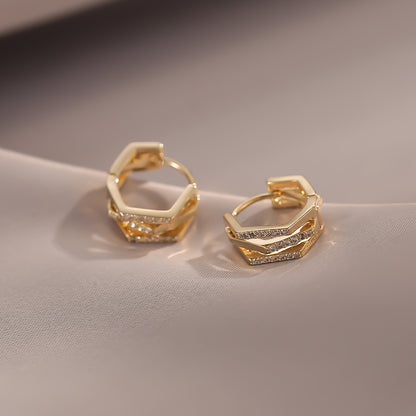 Geometric Zircon Earrings for Women - Simple Polygon Set
