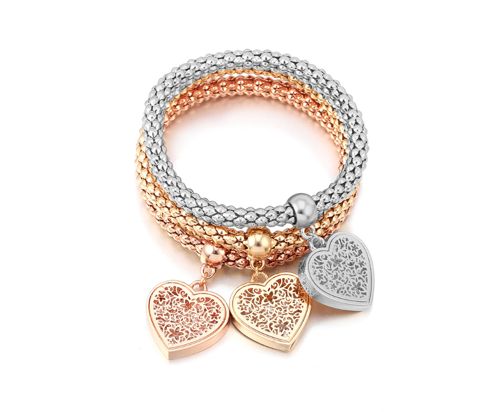Tri-Color Corn Chain, Heart Bracelet, Love Pendant
