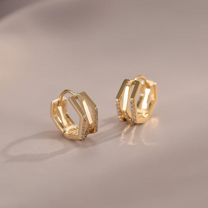 Geometric Zircon Earrings for Women - Simple Polygon Set