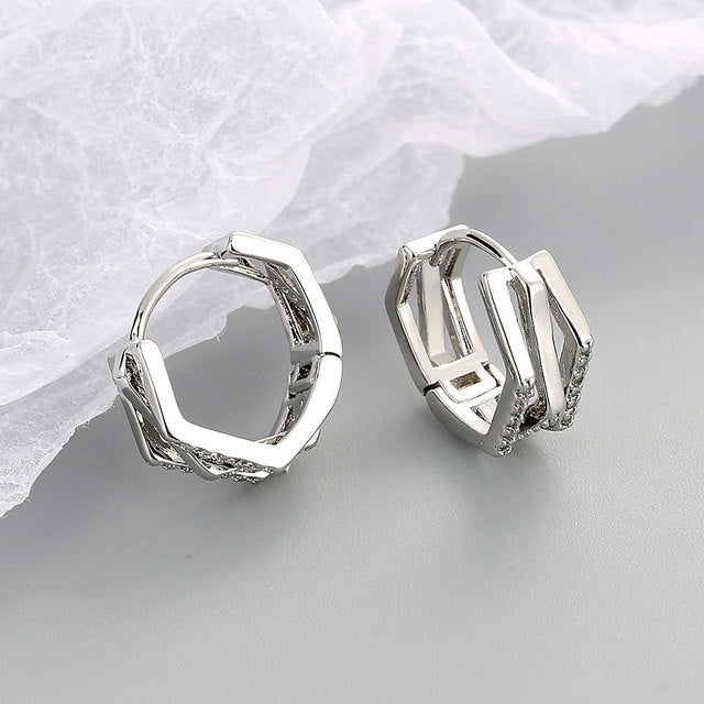 Geometric Zircon Earrings for Women - Simple Polygon Set