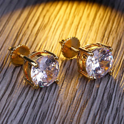 Brincos de Pino Rosca com Zircônia Banhados a Ouro (8mm)