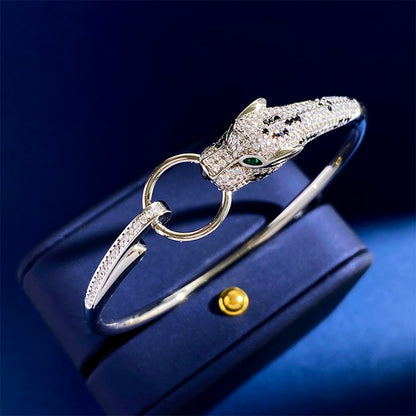 Pulseira de Anel com Diamantes, Leopardo e Ouro Rosé