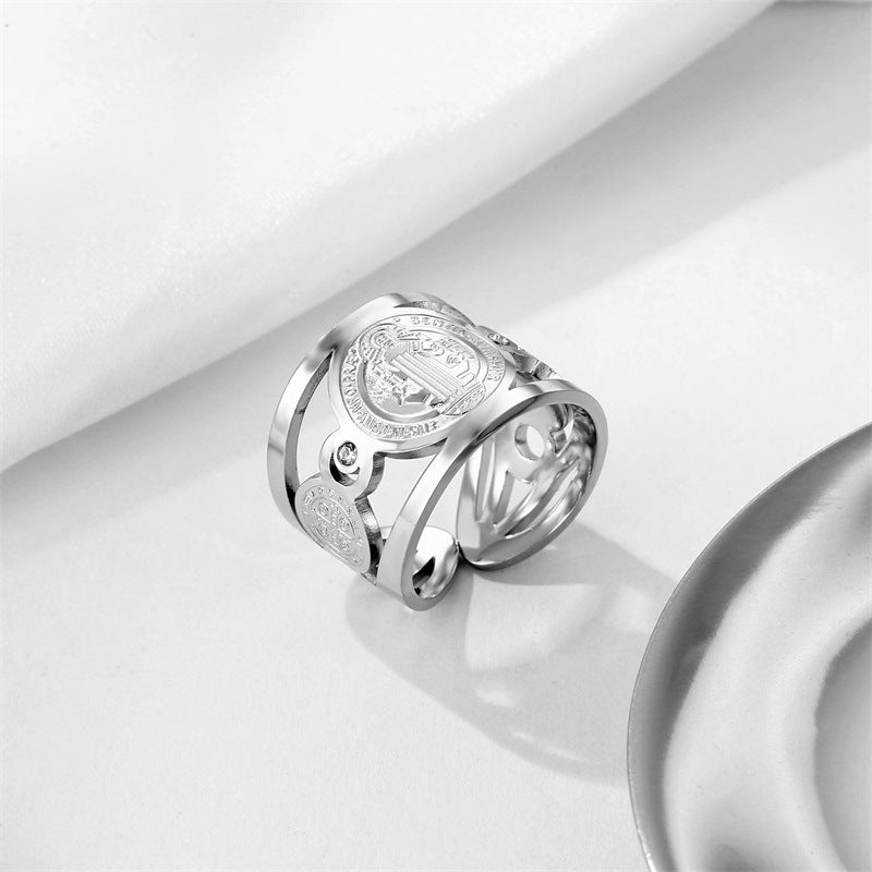 Stainless Steel 18K Gold St. Benedict Adjustable Ring