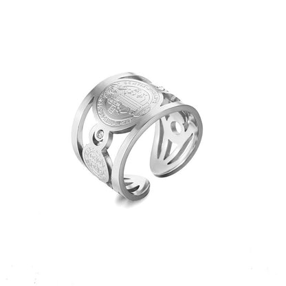 Stainless Steel 18K Gold St. Benedict Adjustable Ring
