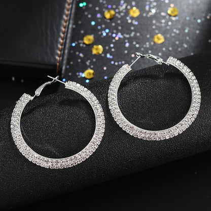 Pendientes de aro de lujo con cristales redondos para mujer