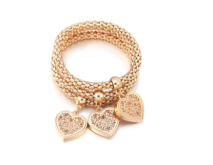 Tri-Color Corn Chain, Heart Bracelet, Love Pendant