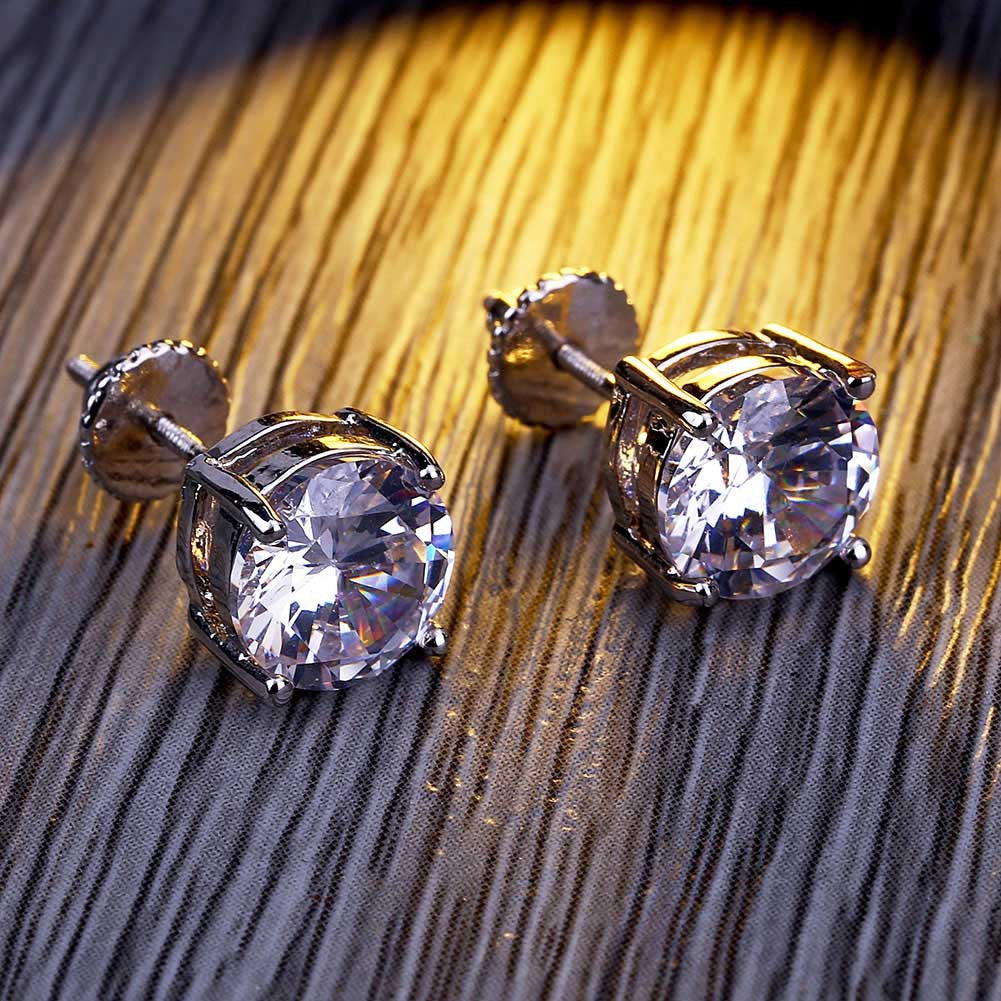 Brincos de Pino Rosca com Zircônia Banhados a Ouro (8mm)