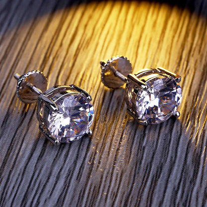 Brincos de Pino Rosca com Zircônia Banhados a Ouro (8mm)