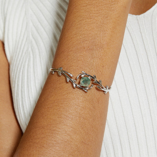 Sterling Silver Agate Bracelet with Green Moss Stone