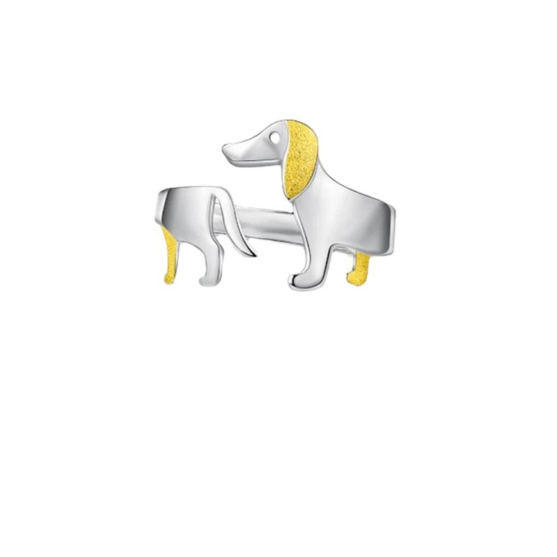 Anel Aberto de Cachorro em Prata S925 - Design de Zodíaco Fofo