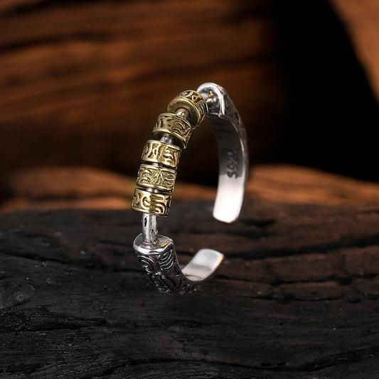 S925 Sterling Silver Gold Contrast Relief Open Ring