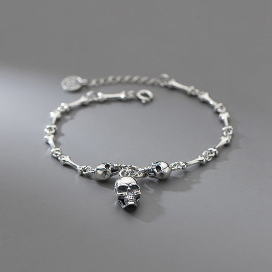 S925 Silver Korean Style Skull Bracelet for Women