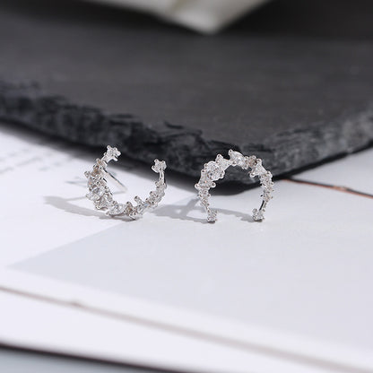 Boucles d'oreilles en argent S925, design lune avec pierre de zircon
