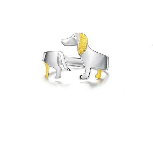 S925 Silver Open Dog Ring - Cute Zodiac Design