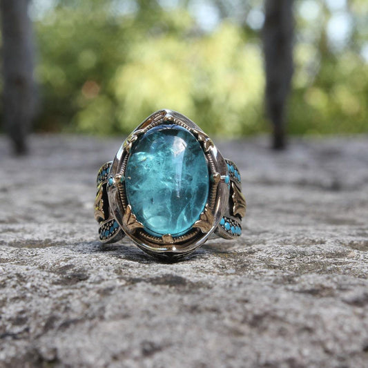 Carved Blue Gemstone Ring in Two Color Options