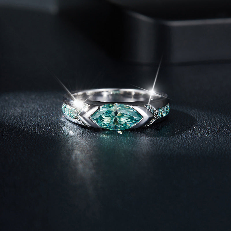 Blue Green Mosonite Ring for Men and Women