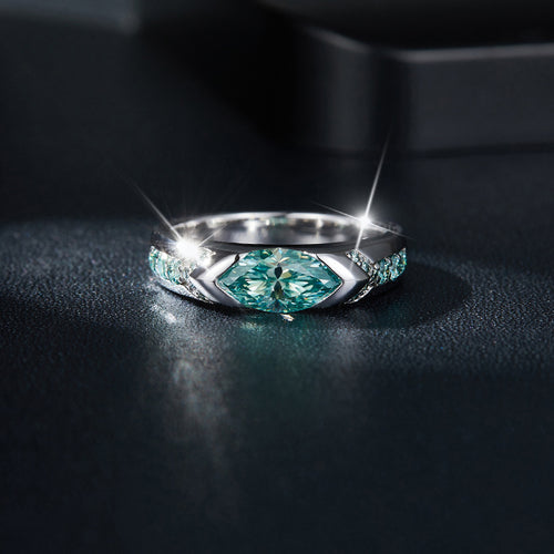 Blue Green Mosonite Ring for Men and Women