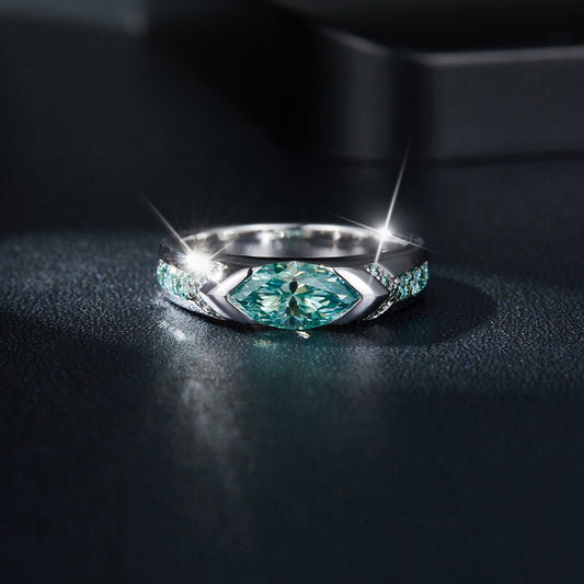 Blue Green Mosonite Ring for Men and Women