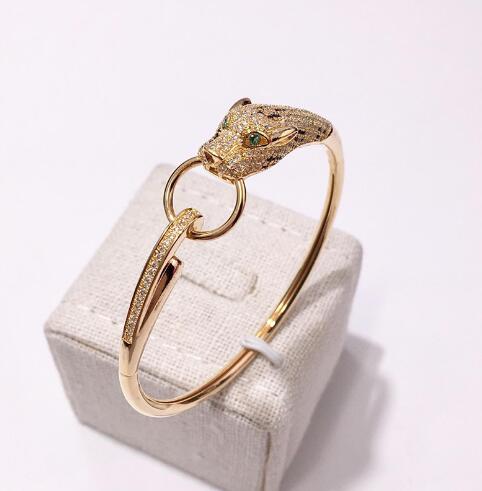 Pulseira de Anel com Diamantes, Leopardo e Ouro Rosé