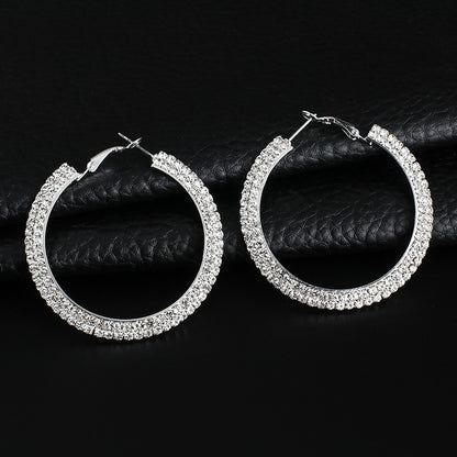 Pendientes de aro de lujo con cristales redondos para mujer