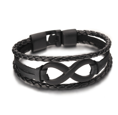 Bracelet en cuir porte-bonheur à huit perles