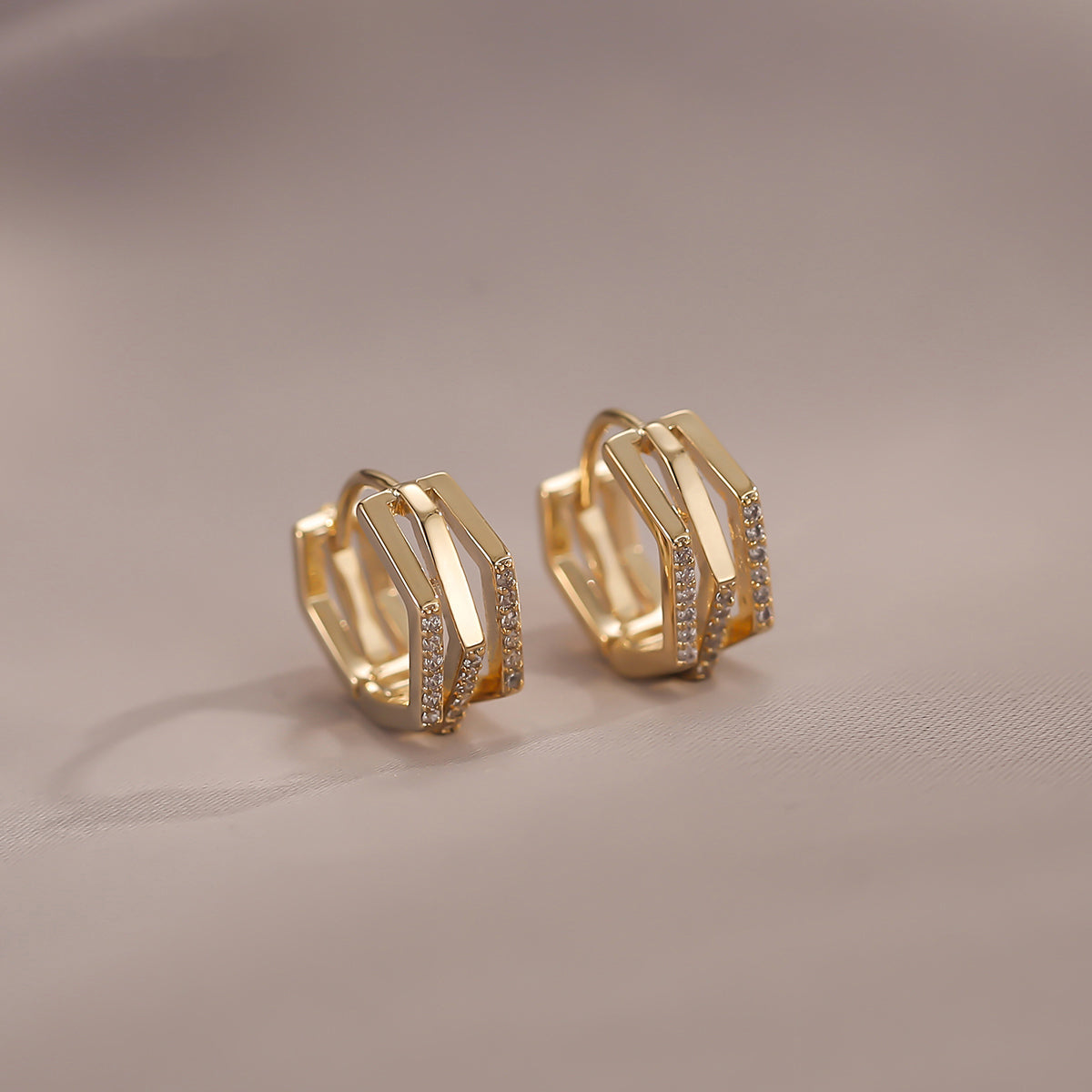 Geometric Zircon Earrings for Women - Simple Polygon Set