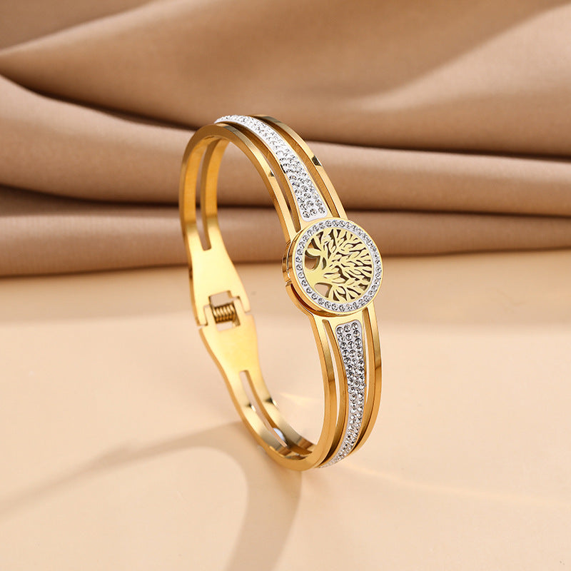 Pulsera Árbol de la Vida de acero de titanio con chapado al vacío