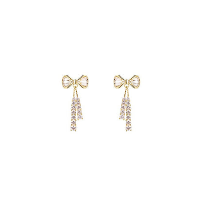 Fashionable Zircon Crystal Bow Earrings with Silver Hooks