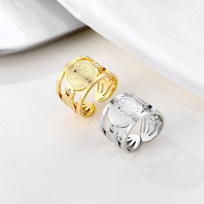 Stainless Steel 18K Gold St. Benedict Adjustable Ring