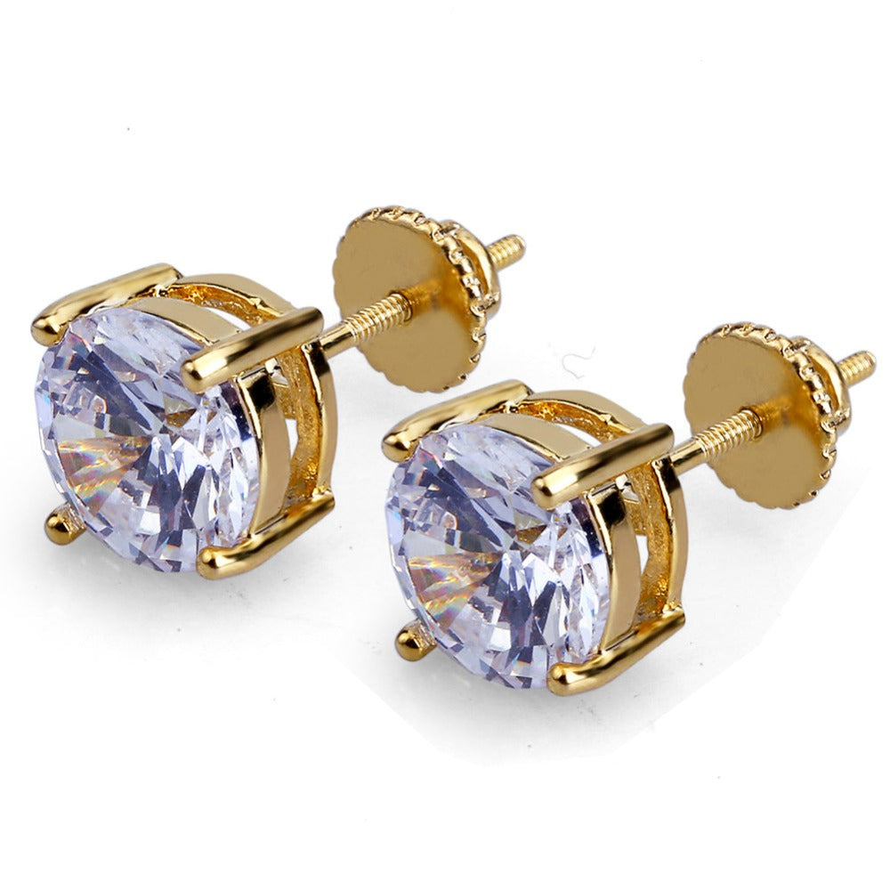 Brincos de Pino Rosca com Zircônia Banhados a Ouro (8mm)