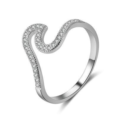 Micro Inlaid Zircon Wave Ring for Women