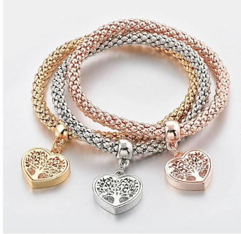 Tri-Color Corn Chain, Heart Bracelet, Love Pendant