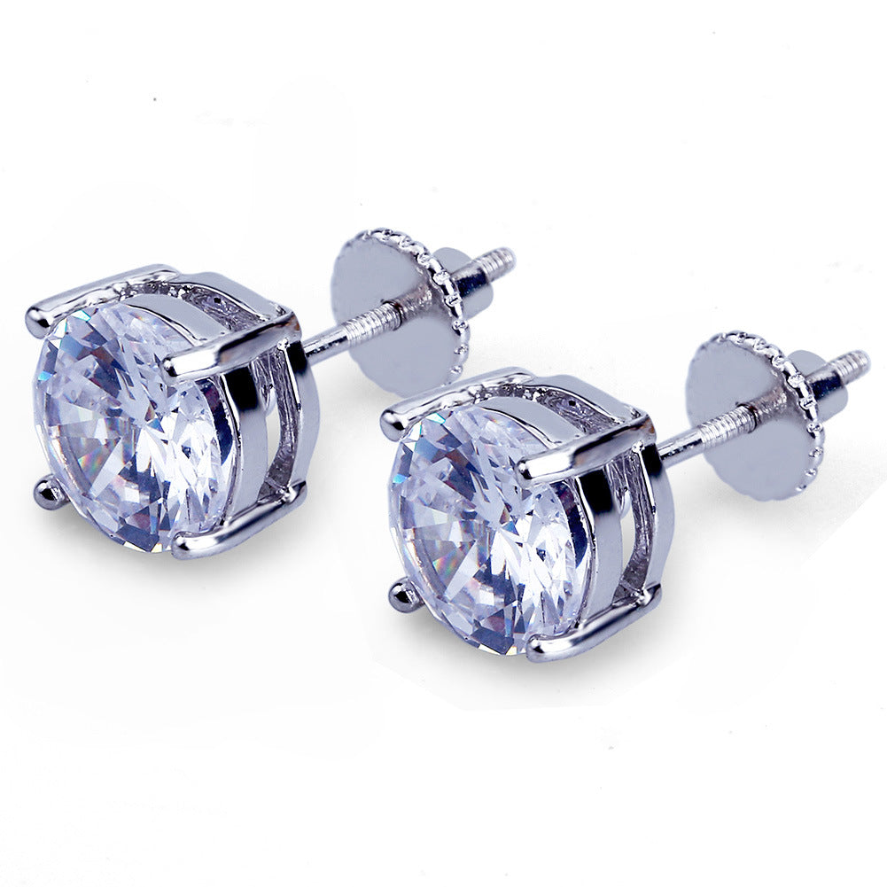 Brincos de Pino Rosca com Zircônia Banhados a Ouro (8mm)