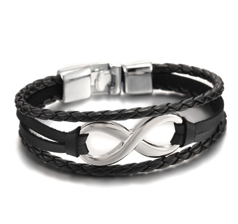 Bracelet en cuir porte-bonheur à huit perles