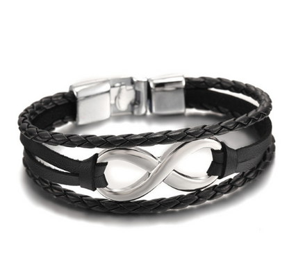 Bracelet en cuir porte-bonheur à huit perles