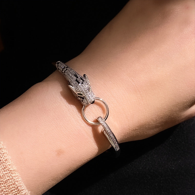 Pulseira de Anel com Diamantes, Leopardo e Ouro Rosé