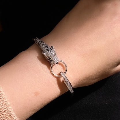 Pulseira de Anel com Diamantes, Leopardo e Ouro Rosé
