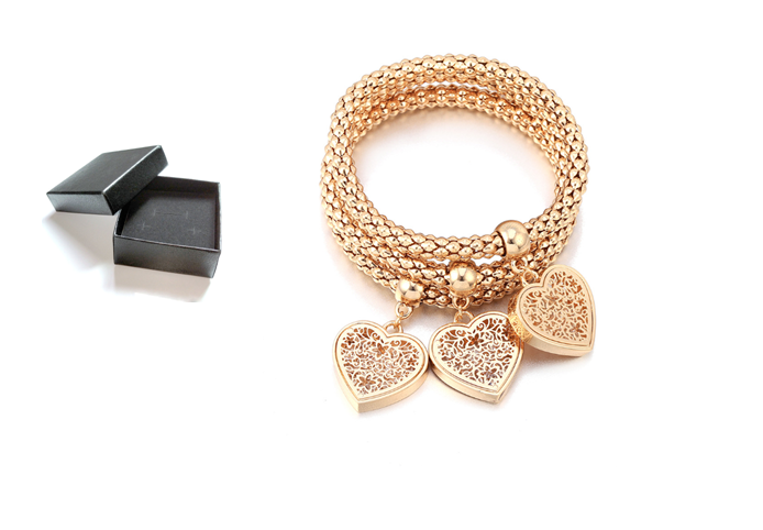 Tri-Color Corn Chain, Heart Bracelet, Love Pendant
