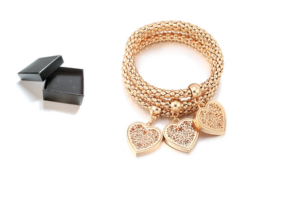 Tri-Color Corn Chain, Heart Bracelet, Love Pendant