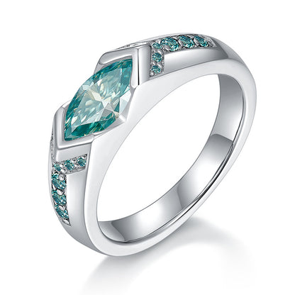 Blue Green Mosonite Ring for Men and Women