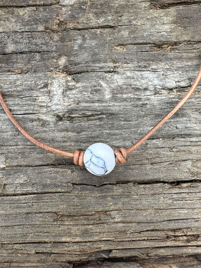 Natural Stone Turquoise Leather Woven Necklace